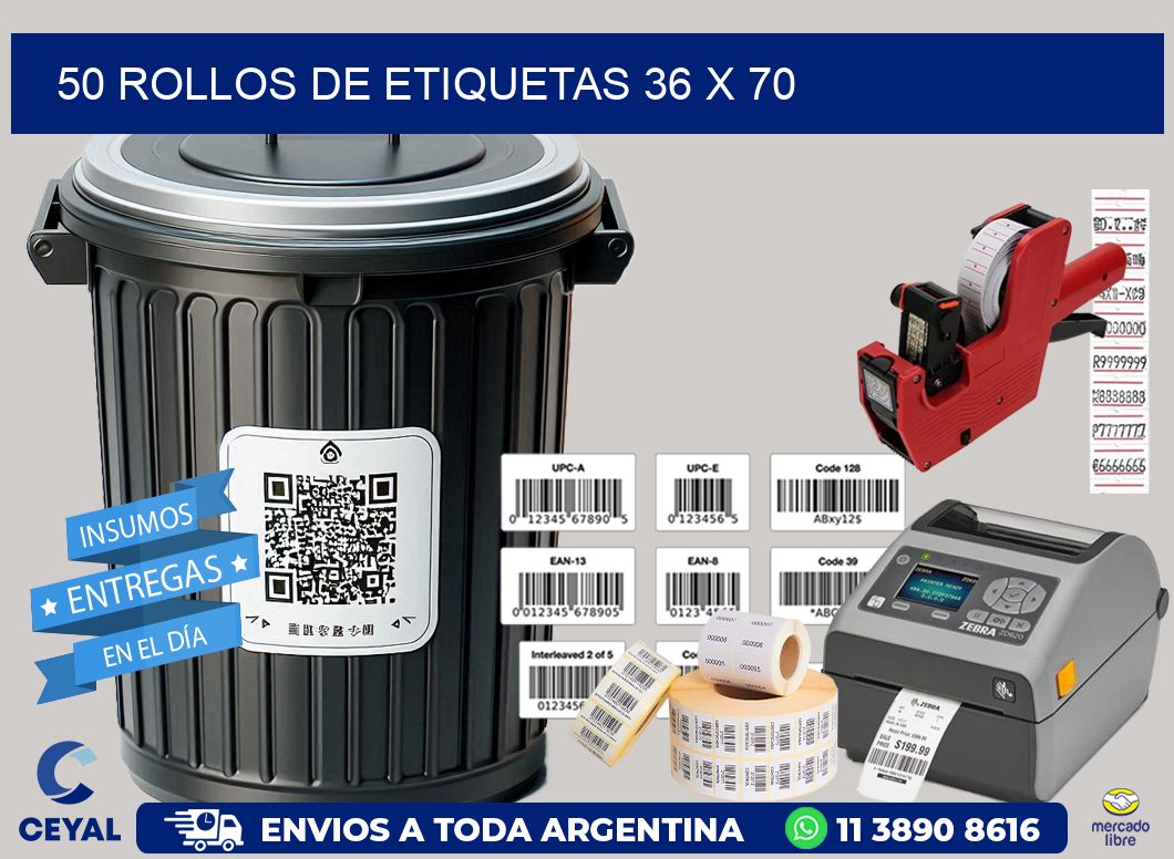 50 ROLLOS DE ETIQUETAS 36 x 70
