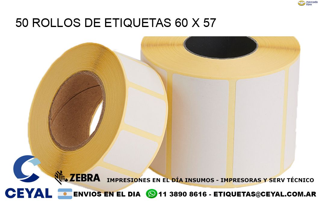 50 ROLLOS DE ETIQUETAS 60 x 57