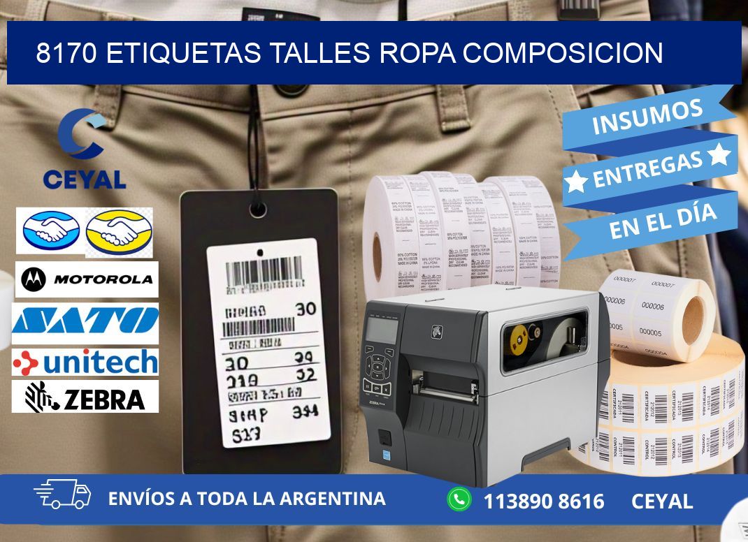 8170 ETIQUETAS TALLES ROPA COMPOSICION