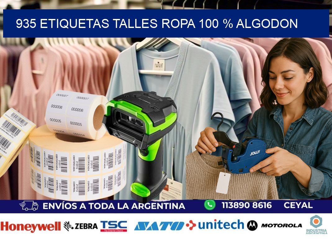 935 ETIQUETAS TALLES ROPA 100 % ALGODON