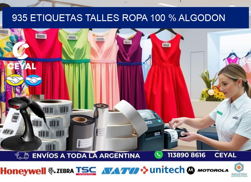 935 ETIQUETAS TALLES ROPA 100 % ALGODON