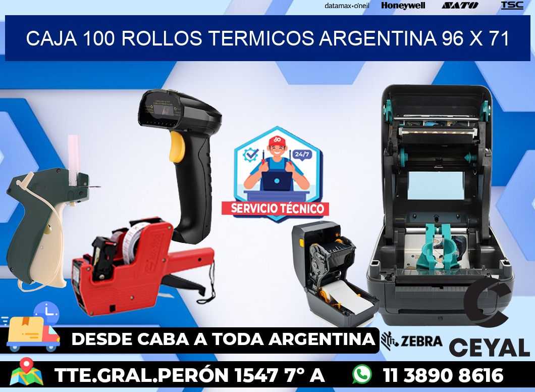 CAJA 100 ROLLOS TERMICOS ARGENTINA 96 x 71