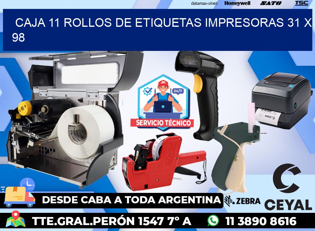 CAJA 11 ROLLOS DE ETIQUETAS IMPRESORAS 31 x 98