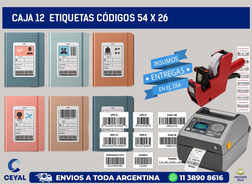 CAJA 12  ETIQUETAS CÓDIGOS 54 x 26