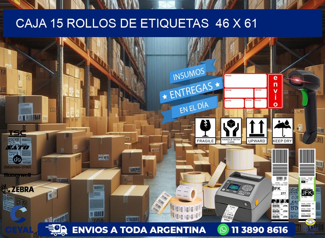 CAJA 15 ROLLOS DE ETIQUETAS  46 x 61