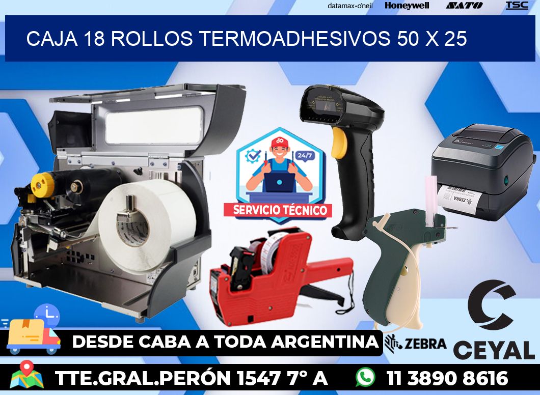 CAJA 18 ROLLOS TERMOADHESIVOS 50 x 25