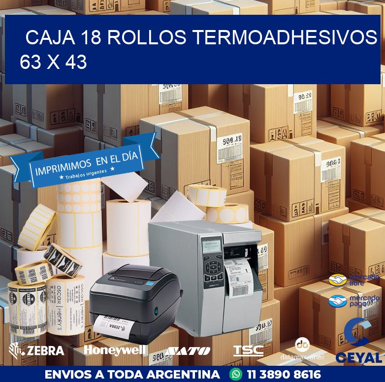 CAJA 18 ROLLOS TERMOADHESIVOS 63 x 43