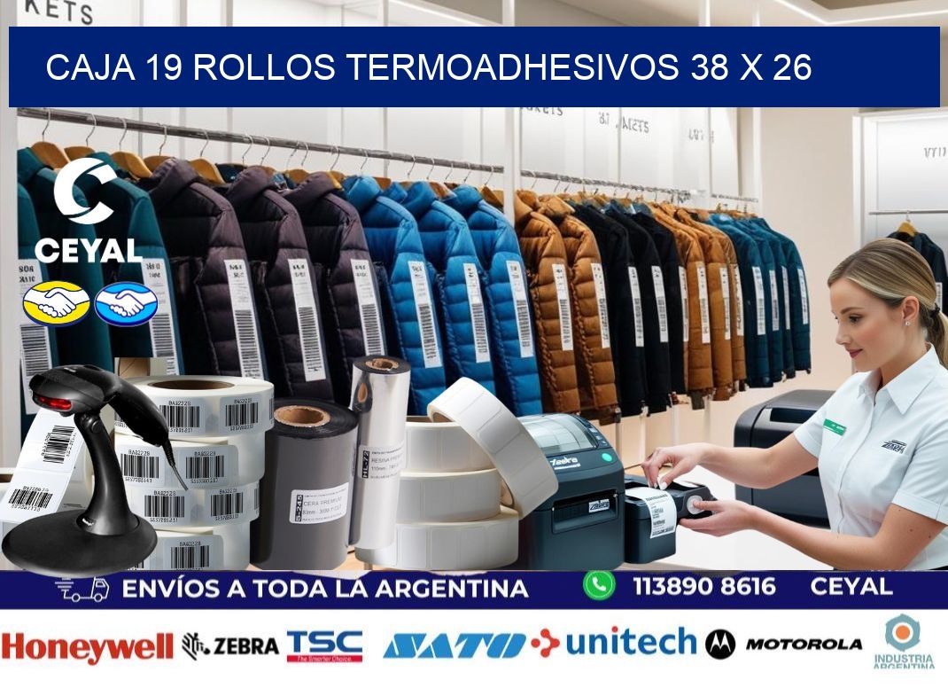 CAJA 19 ROLLOS TERMOADHESIVOS 38 x 26
