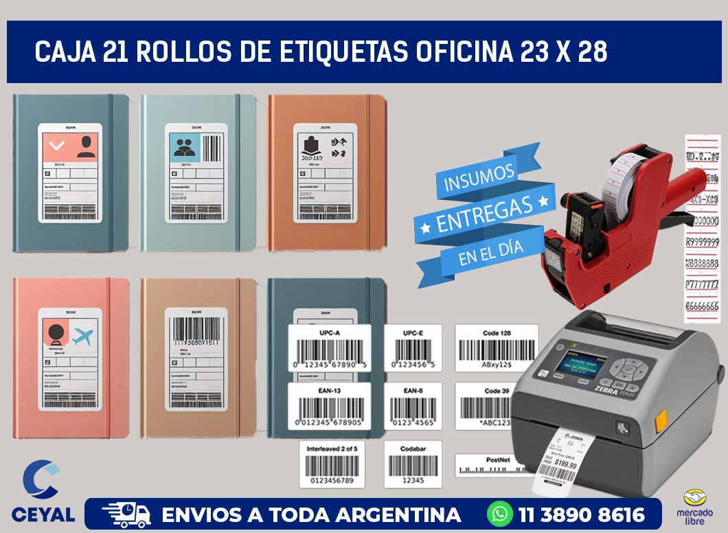CAJA 21 ROLLOS DE ETIQUETAS OFICINA 23 x 28