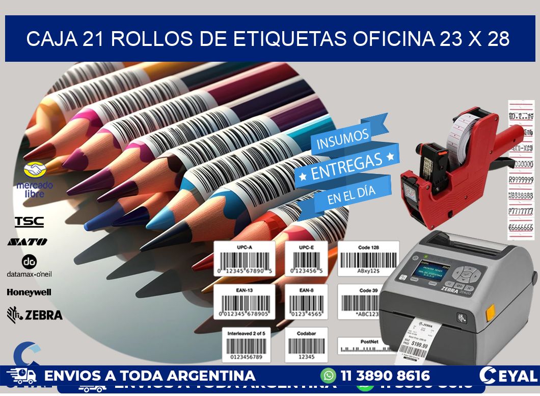 CAJA 21 ROLLOS DE ETIQUETAS OFICINA 23 x 28