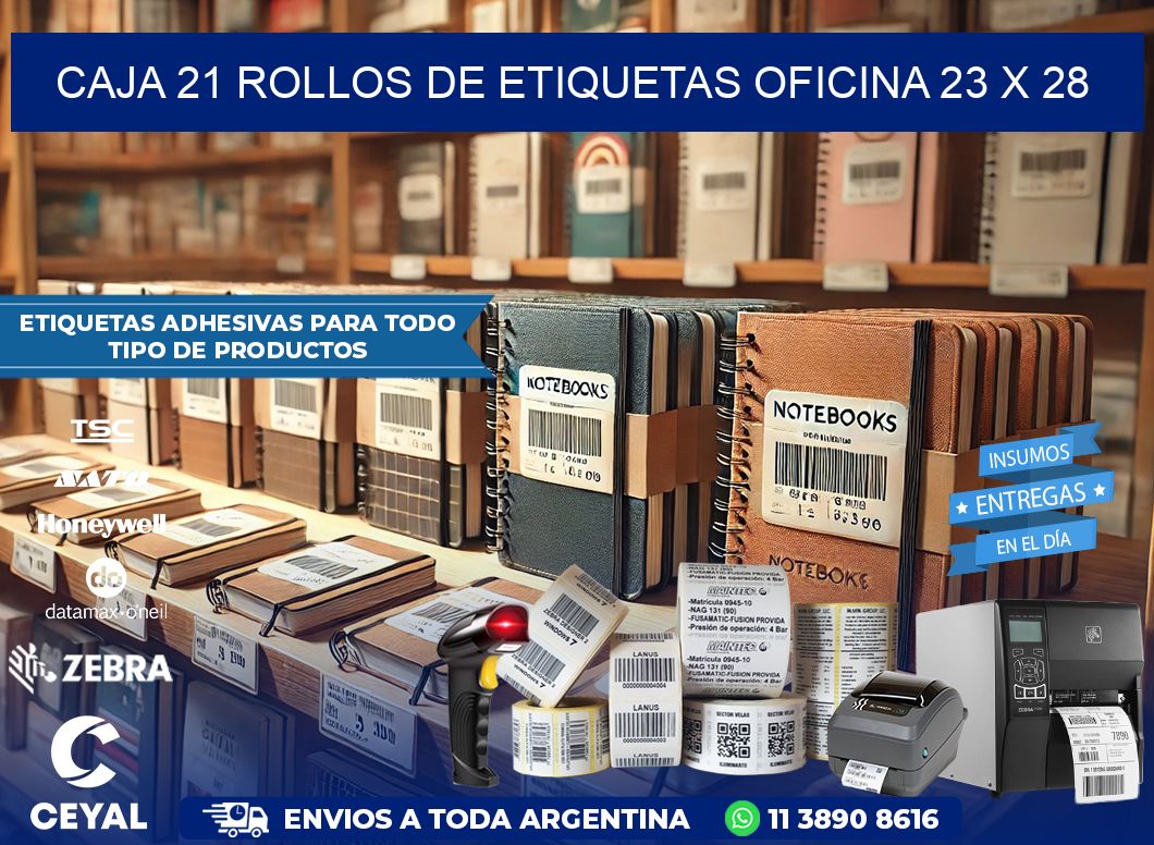 CAJA 21 ROLLOS DE ETIQUETAS OFICINA 23 x 28