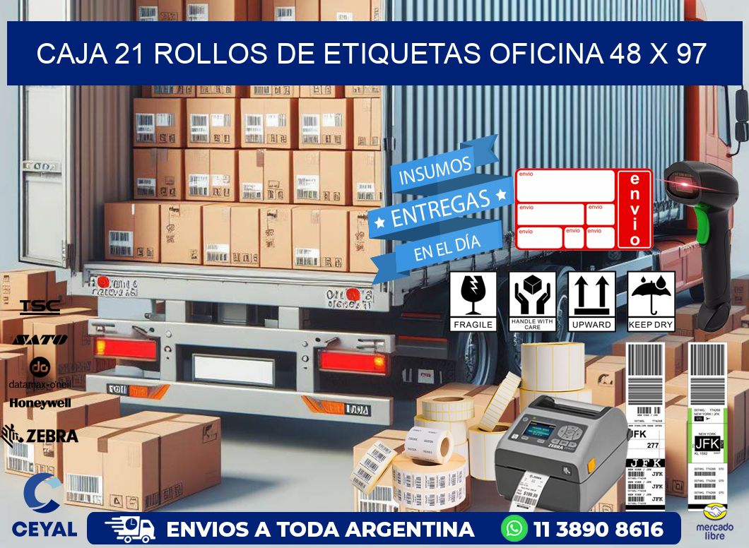CAJA 21 ROLLOS DE ETIQUETAS OFICINA 48 x 97