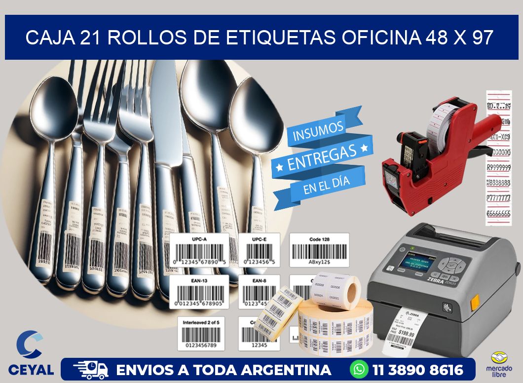 CAJA 21 ROLLOS DE ETIQUETAS OFICINA 48 x 97
