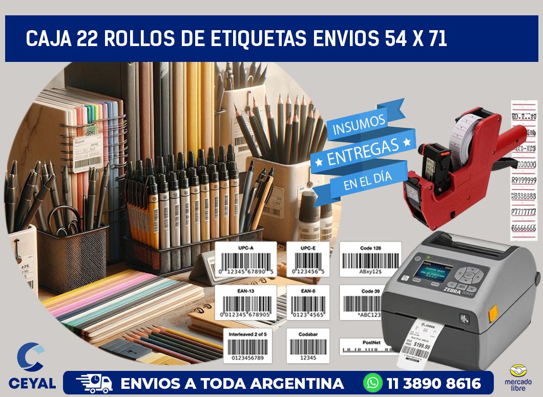 CAJA 22 ROLLOS DE ETIQUETAS ENVIOS 54 x 71