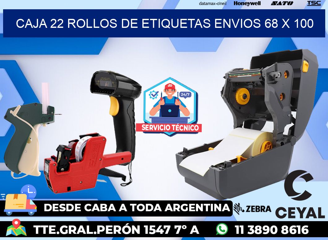 CAJA 22 ROLLOS DE ETIQUETAS ENVIOS 68 x 100