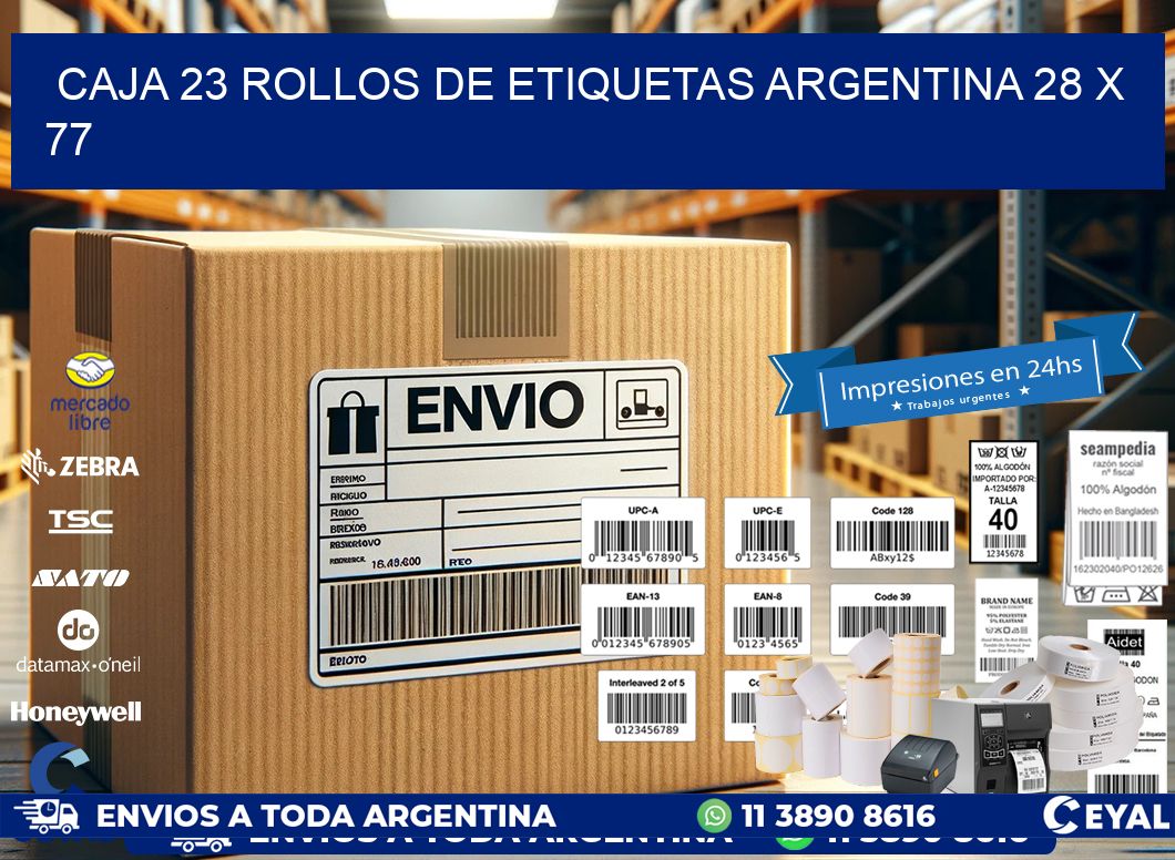 CAJA 23 ROLLOS DE ETIQUETAS ARGENTINA 28 x 77