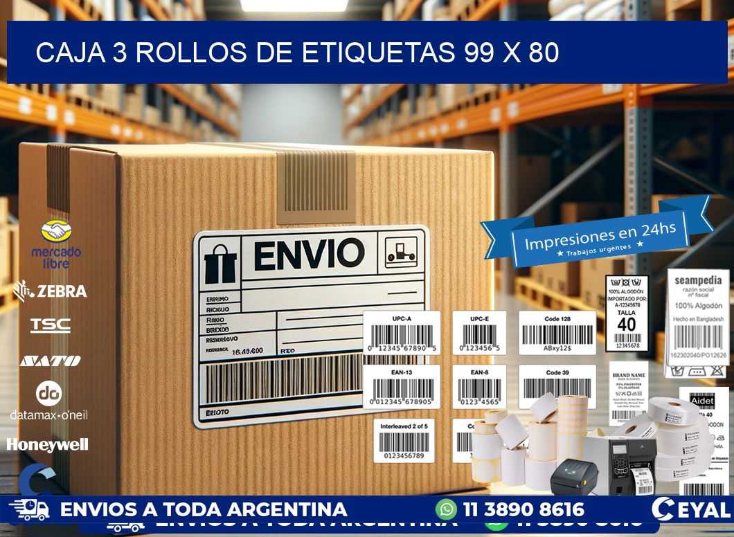 CAJA 3 ROLLOS DE ETIQUETAS 99 x 80