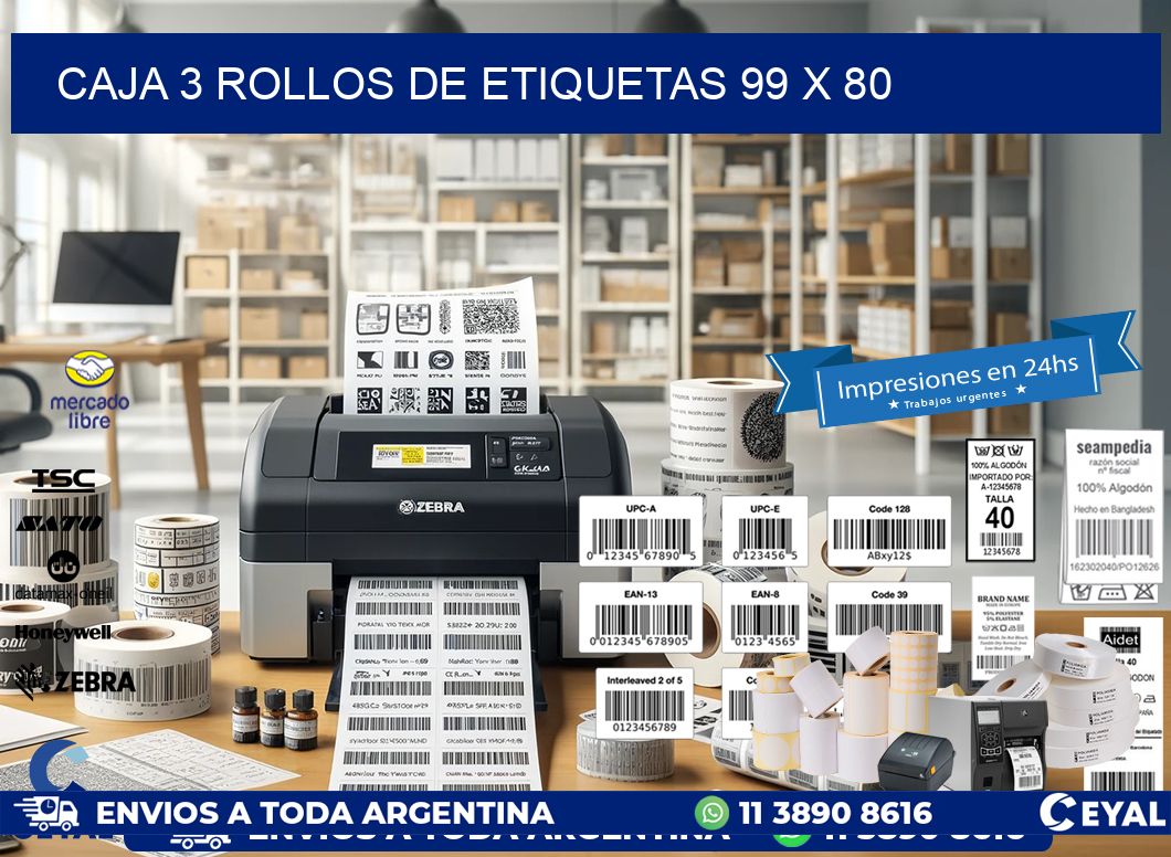 CAJA 3 ROLLOS DE ETIQUETAS 99 x 80