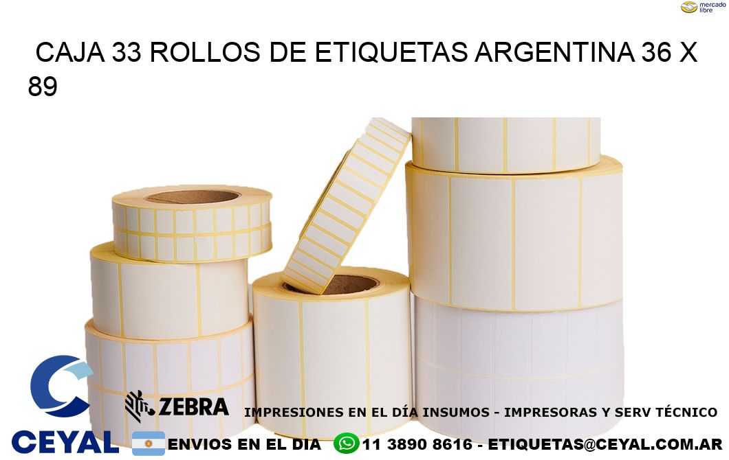 CAJA 33 ROLLOS DE ETIQUETAS ARGENTINA 36 x 89