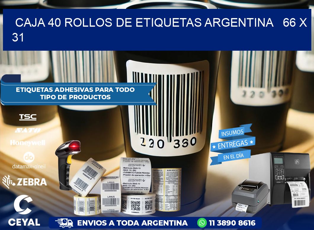 CAJA 40 ROLLOS DE ETIQUETAS ARGENTINA   66 x 31