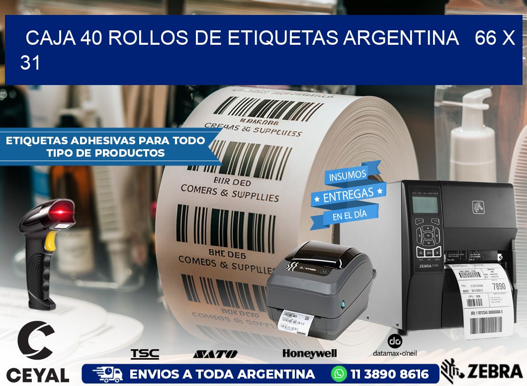 CAJA 40 ROLLOS DE ETIQUETAS ARGENTINA   66 x 31