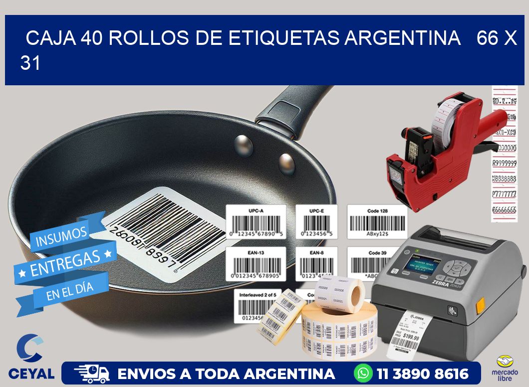CAJA 40 ROLLOS DE ETIQUETAS ARGENTINA   66 x 31