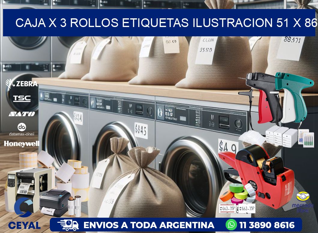 Caja X 3 Rollos Etiquetas Ilustracion 51 x 86