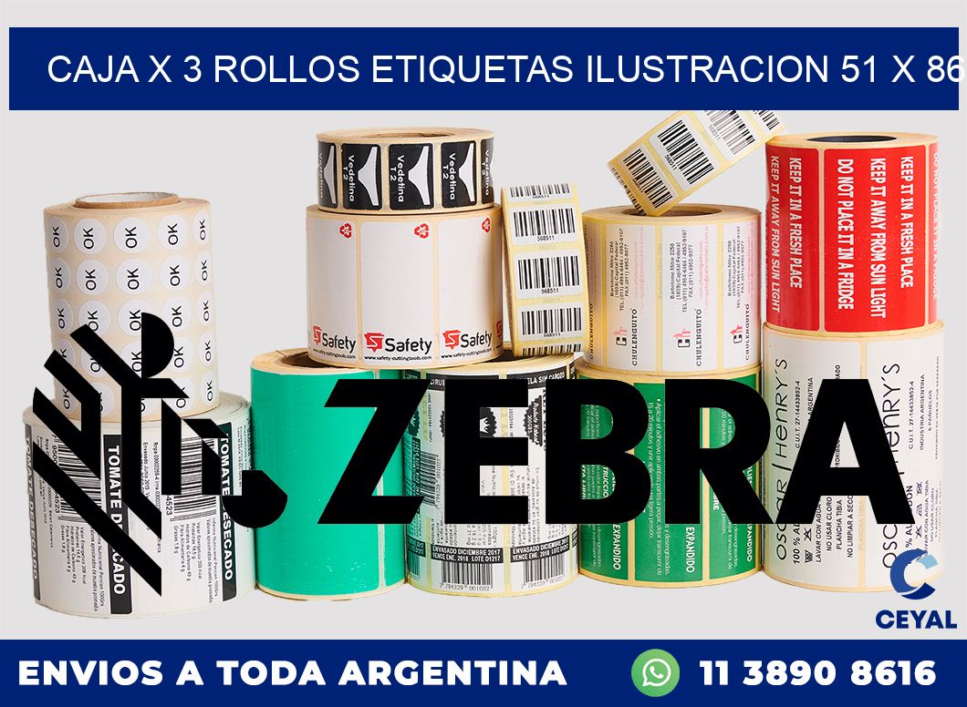 Caja X 3 Rollos Etiquetas Ilustracion 51 x 86