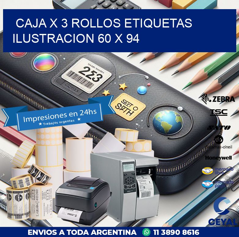 Caja X 3 Rollos Etiquetas Ilustracion 60 x 94