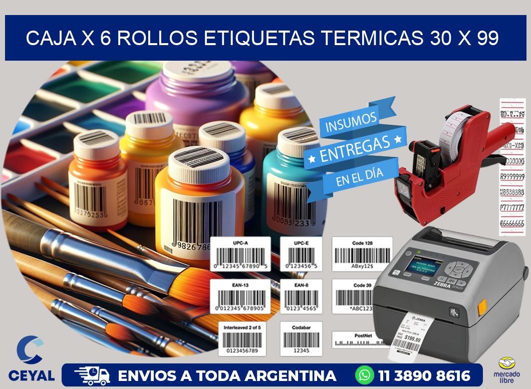 Caja X 6 Rollos Etiquetas termicas 30 x 99