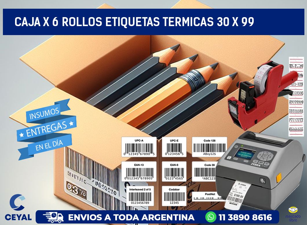 Caja X 6 Rollos Etiquetas termicas 30 x 99