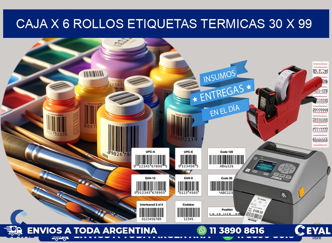 Caja X 6 Rollos Etiquetas termicas 30 x 99