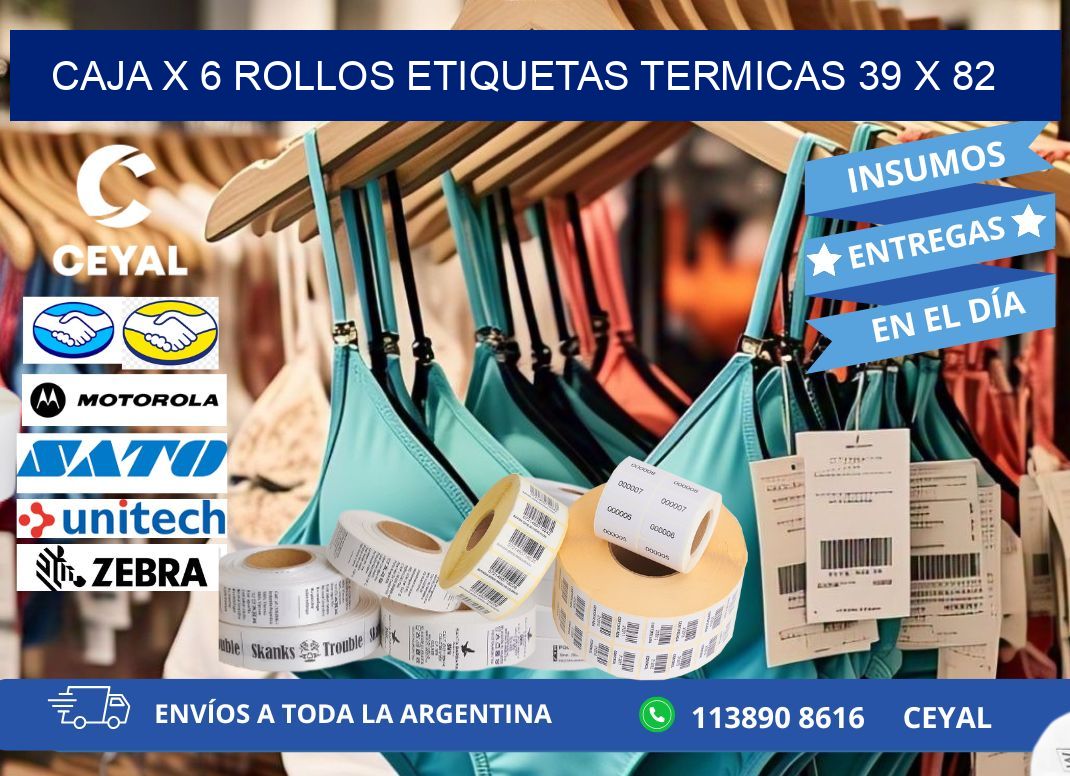 Caja X 6 Rollos Etiquetas termicas 39 x 82