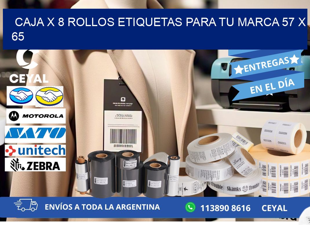 Caja X 8 Rollos Etiquetas para tu marca 57 x 65