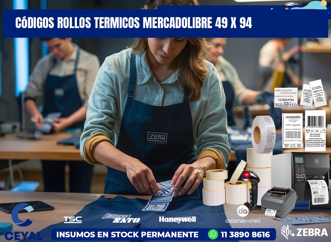 Códigos ROLLOS TERMICOS MERCADOLIBRE 49 x 94