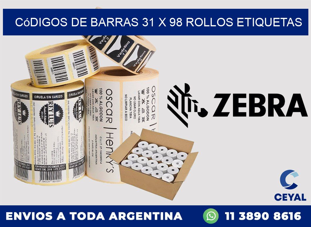 Códigos de Barras 31 x 98 ROLLOS ETIQUETAS