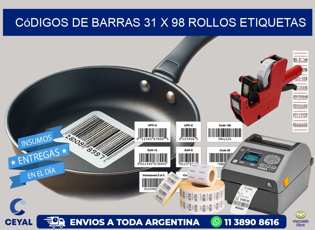 Códigos de Barras 31 x 98 ROLLOS ETIQUETAS