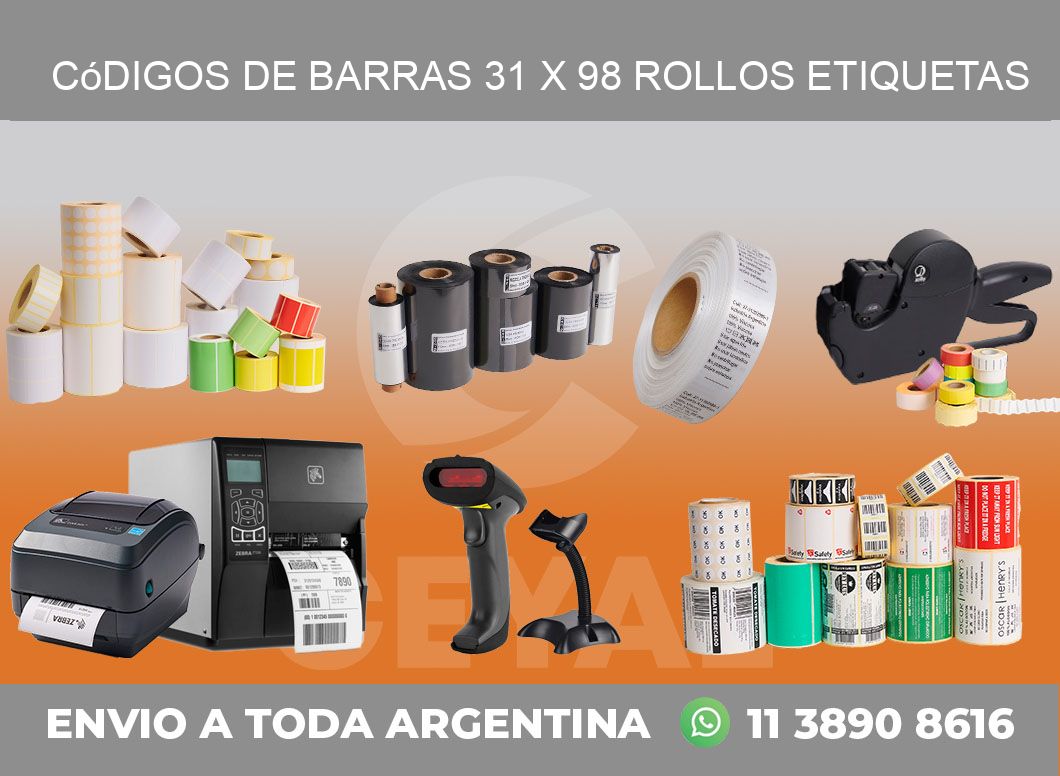 Códigos de Barras 31 x 98 ROLLOS ETIQUETAS