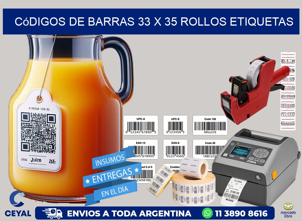 Códigos de Barras 33 x 35 ROLLOS ETIQUETAS