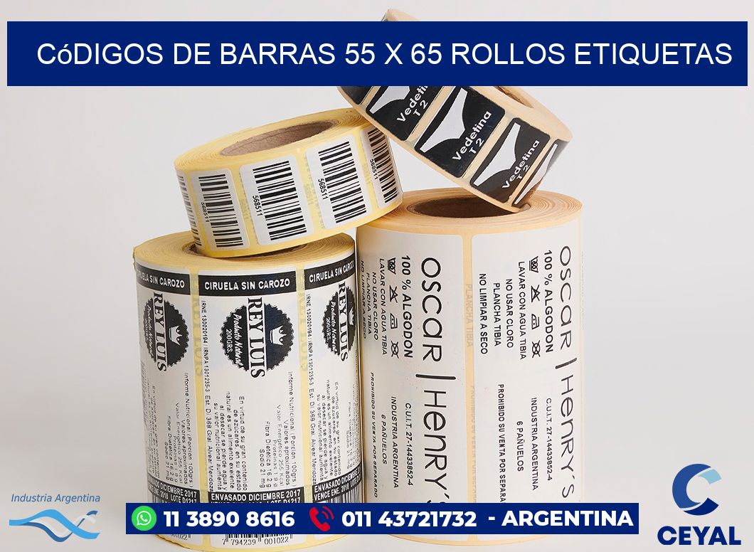 Códigos de Barras 55 x 65 ROLLOS ETIQUETAS