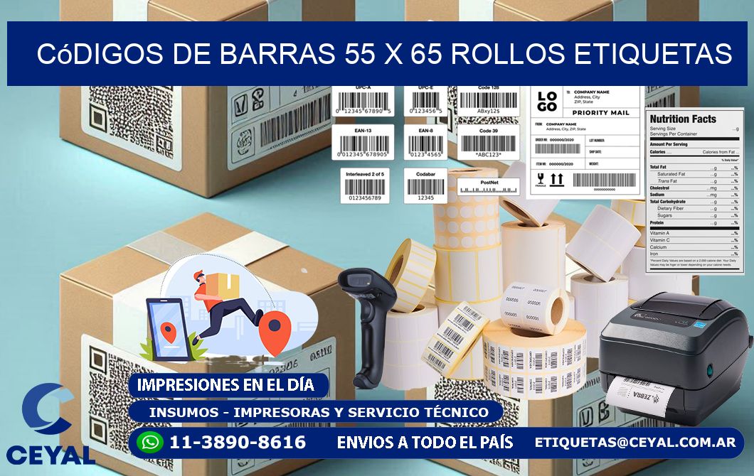 Códigos de Barras 55 x 65 ROLLOS ETIQUETAS