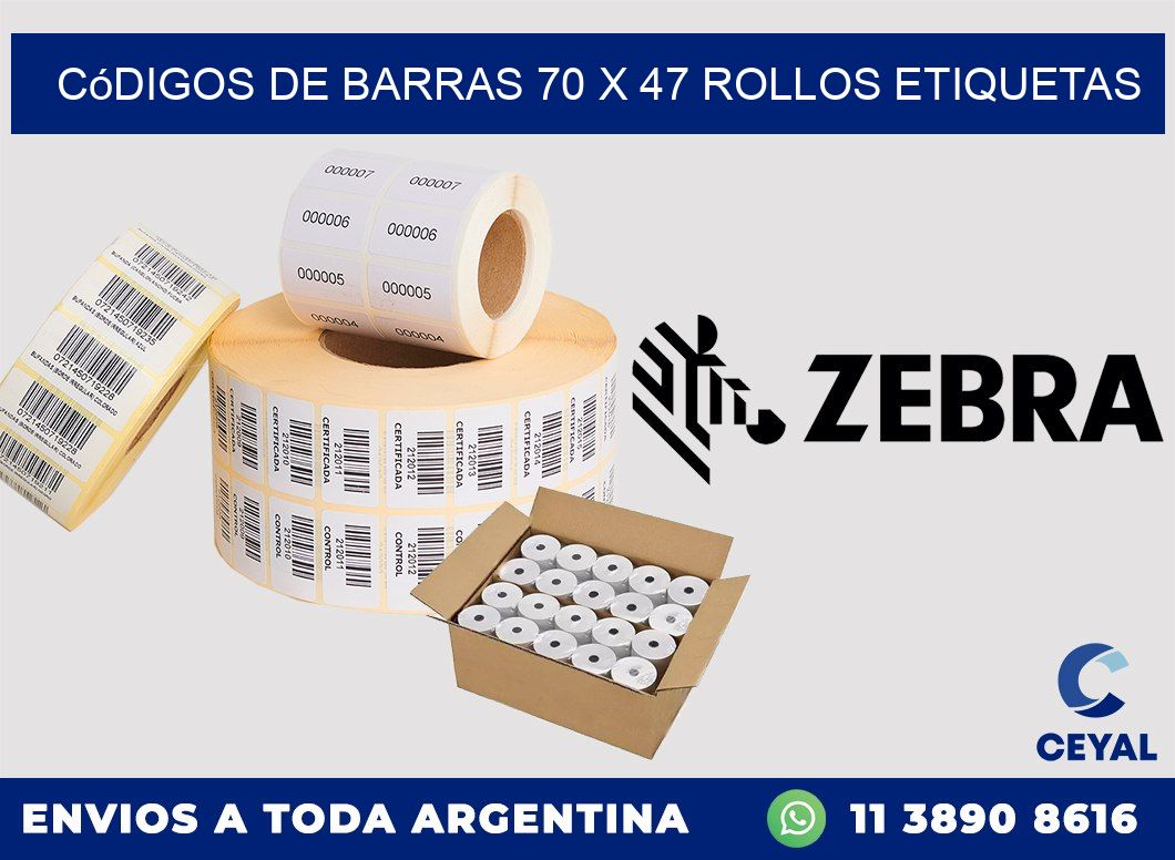 Códigos de Barras 70 x 47 ROLLOS ETIQUETAS