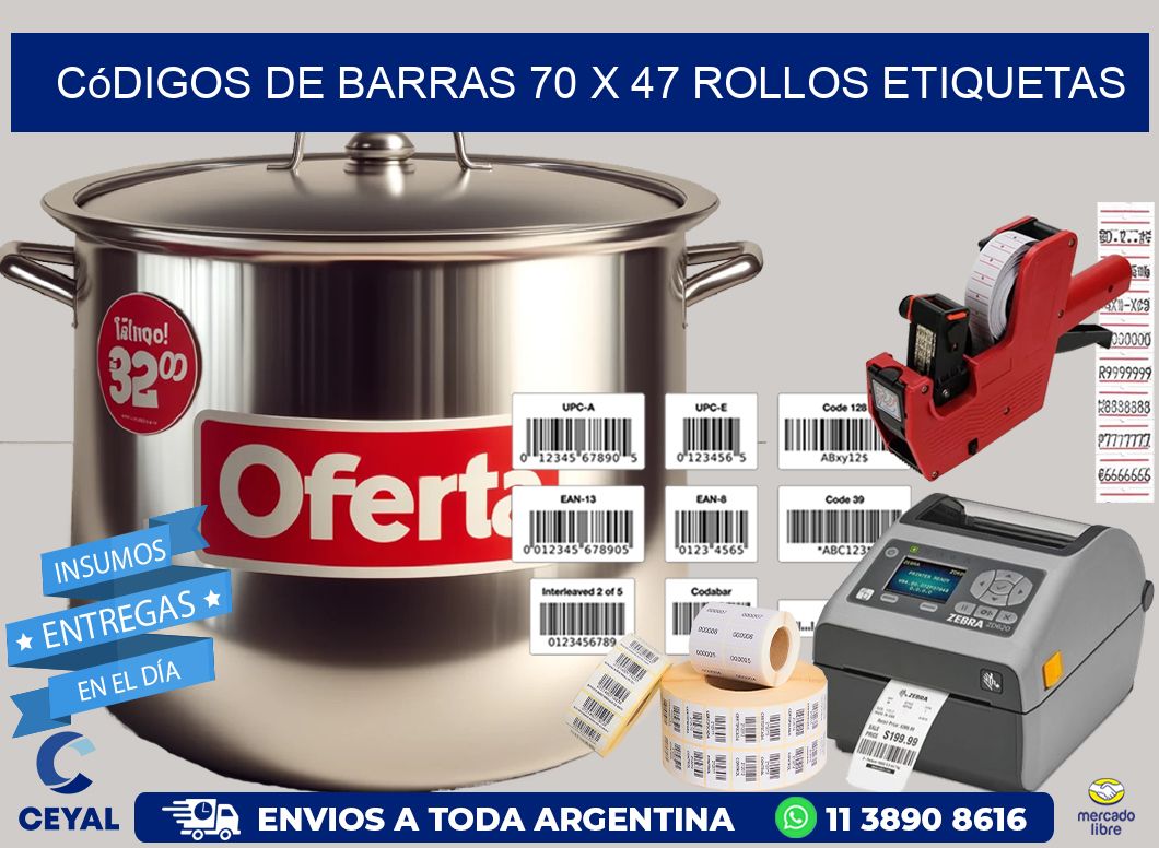 Códigos de Barras 70 x 47 ROLLOS ETIQUETAS