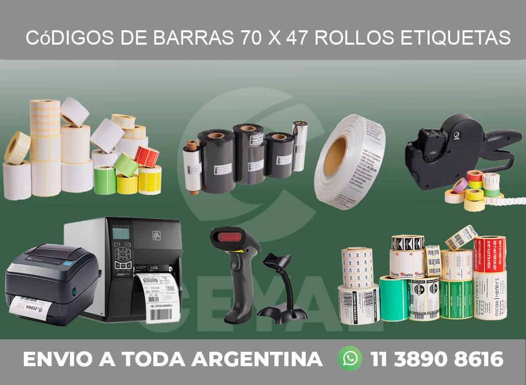 Códigos de Barras 70 x 47 ROLLOS ETIQUETAS