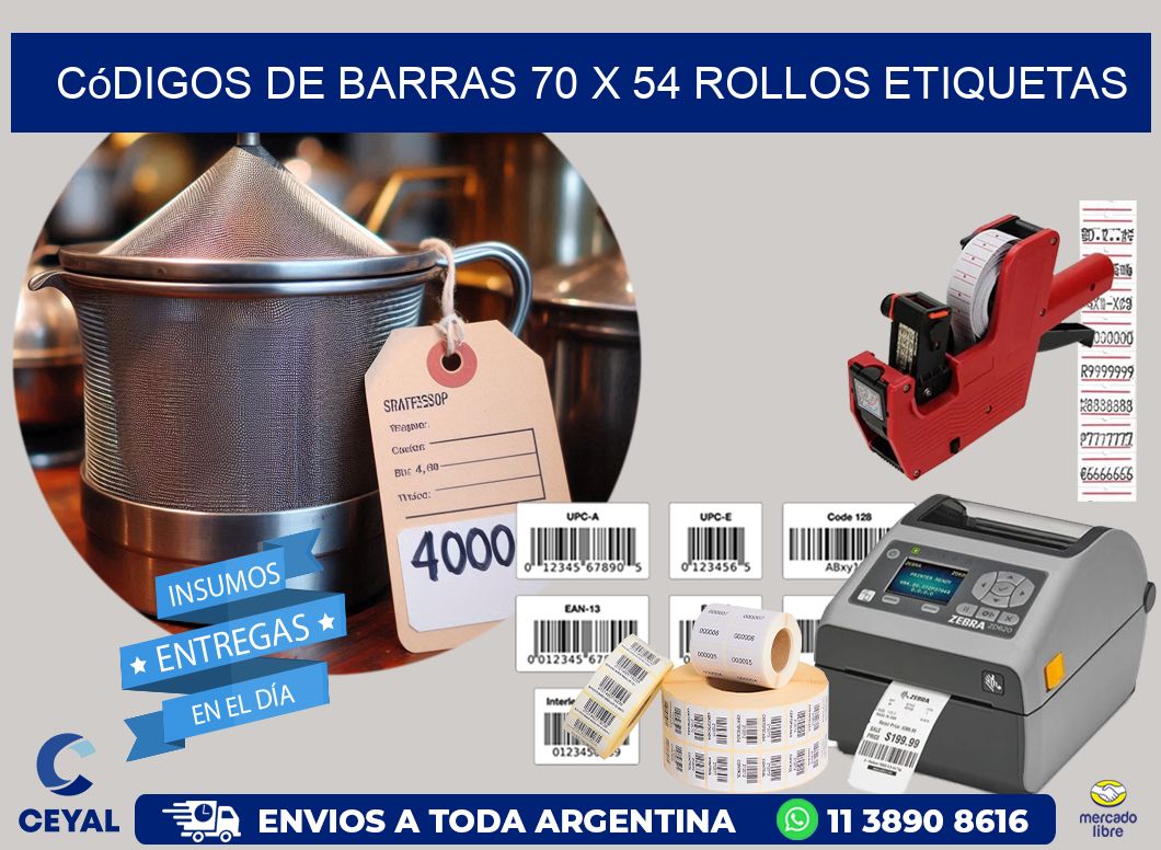 Códigos de Barras 70 x 54 ROLLOS ETIQUETAS