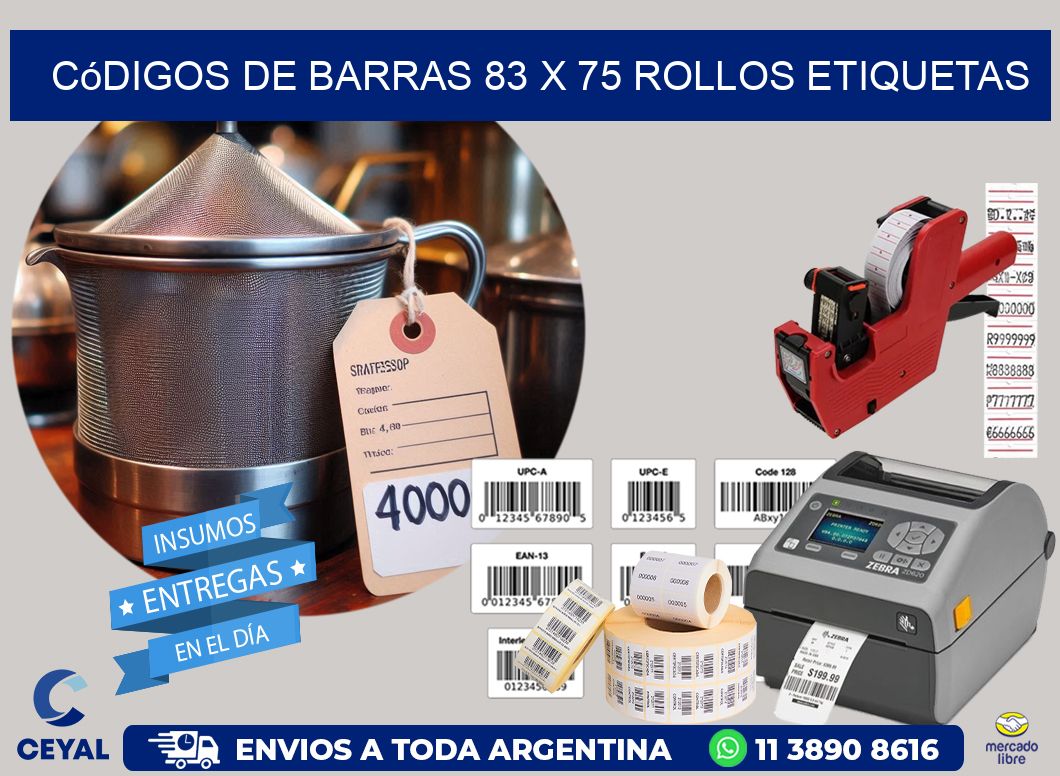 Códigos de Barras 83 x 75 ROLLOS ETIQUETAS