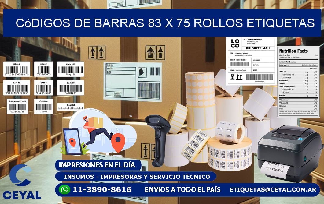 Códigos de Barras 83 x 75 ROLLOS ETIQUETAS