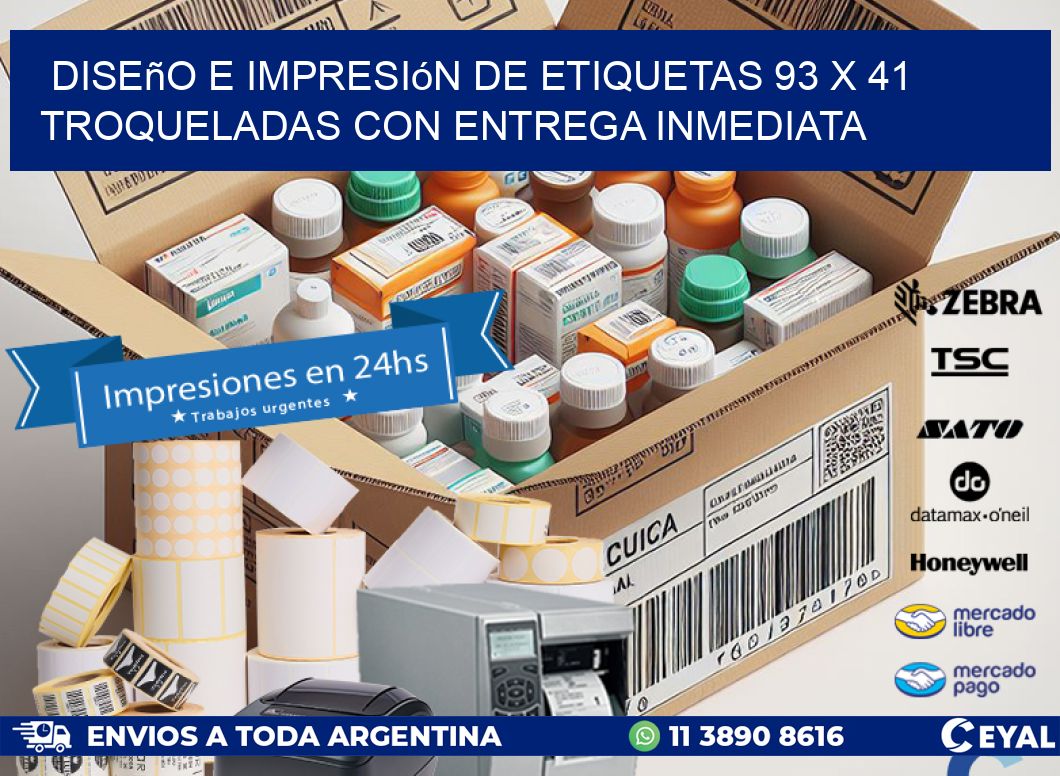 Diseño e impresión de etiquetas 93 x 41 troqueladas con entrega inmediata