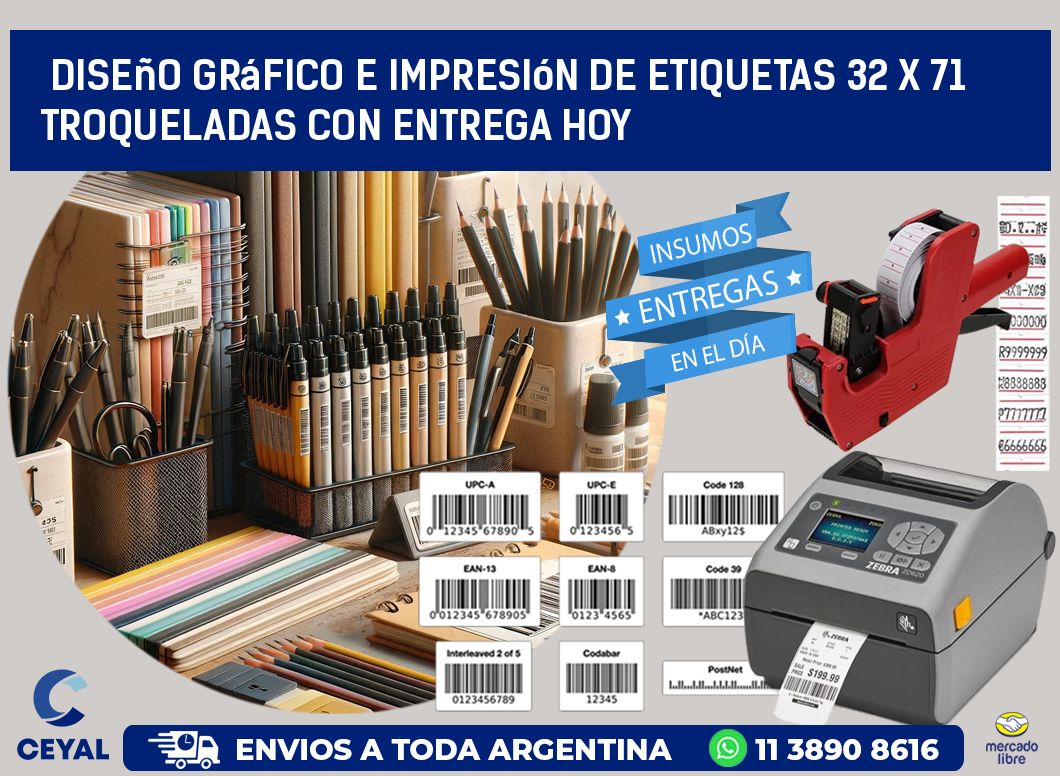 Diseño gráfico e impresión de etiquetas 32 x 71 troqueladas con entrega hoy