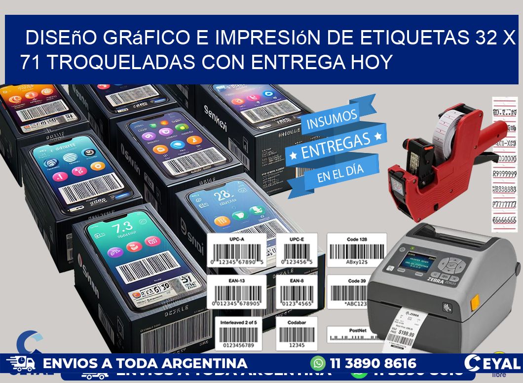 Diseño gráfico e impresión de etiquetas 32 x 71 troqueladas con entrega hoy